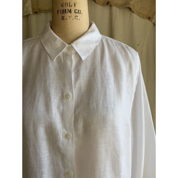 Chico’s Optic White Wrinkle Free Linen Button Up 3/4 Sleeve  Size 3 Large NWT - Picture 2 of 7